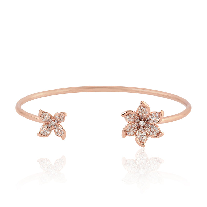 Enchanting Blossoms: 0.46ct Sparkling Diamond Floral Cuff Bracelet