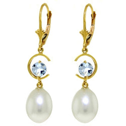 9 Carat 14K Solid Yellow Gold Moonstruck Aquamarine Pearl Earrings