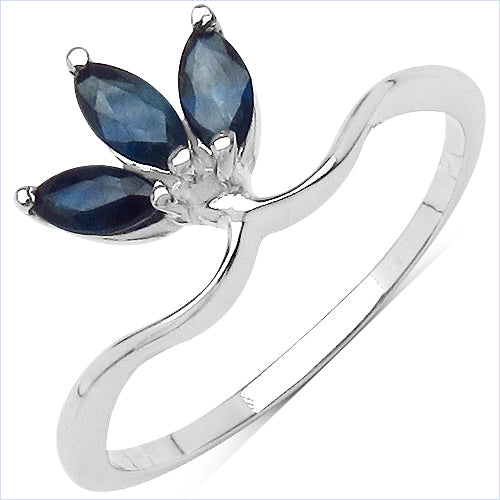 0.60 Carat Genuine Blue Sapphire .925 Sterling Silver Ring