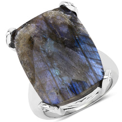 17.17 Carat Genuine Labradorite and White Topaz .925 Sterling Silver Ring