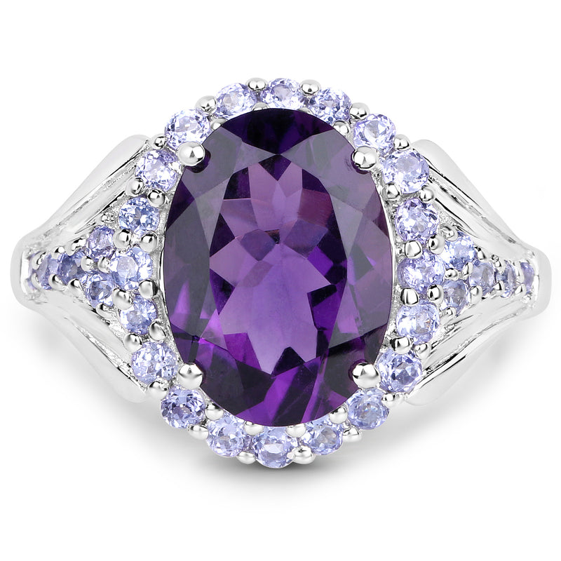 5.90 Carat Genuine Amethyst and Tanzanite .925 Sterling Silver Ring