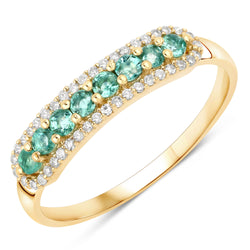 0.35 Carat Genuine Zambian Emerald and White Diamond 14K Yellow Gold Ring