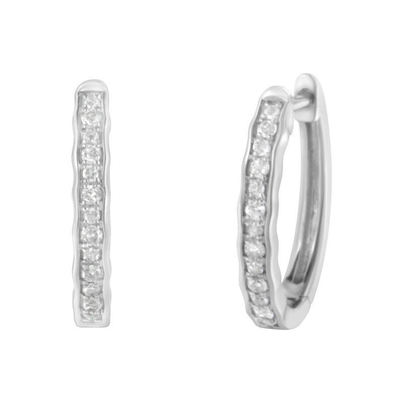 .925 Sterling Silver 1/4 Cttw Inlaid Diamond Curved Edge Hoop Earrings (I-J Color, I3 Clarity)