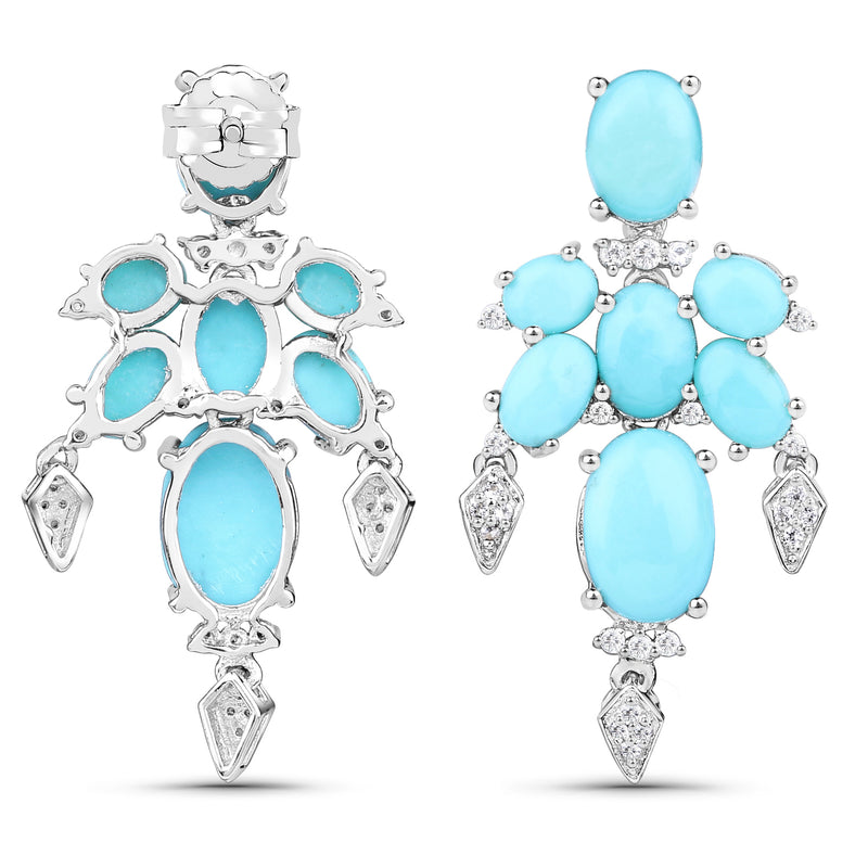 9.67 Carat Genuine Turquoise and White Topaz .925 Sterling Silver Earrings