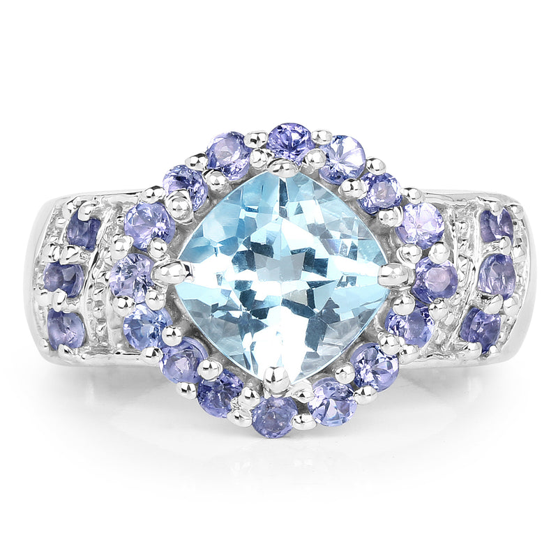 3.07 Carat Genuine Blue Topaz and Tanzanite .925 Sterling Silver Ring