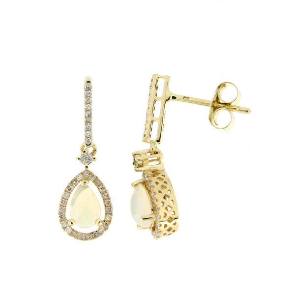 .20ct Opal Diamond Dangle Earrings 14KT Yellow Gold