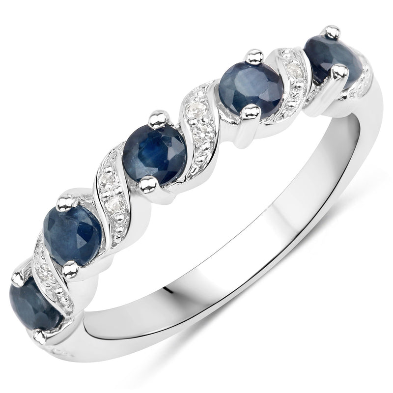 0.64 Carat Genuine Blue Sapphire and White Topaz .925 Sterling Silver Ring