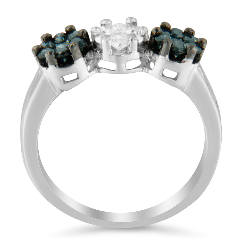 14K White Gold 3/4ct TDW Treated Blue Diamond Floral Ring (H-I I1-I2)