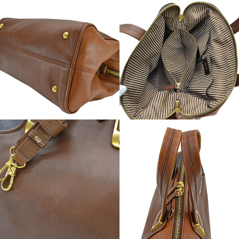 Fendi Handbag Shoulder Bag 2Way Brown Gold Leather Ladies