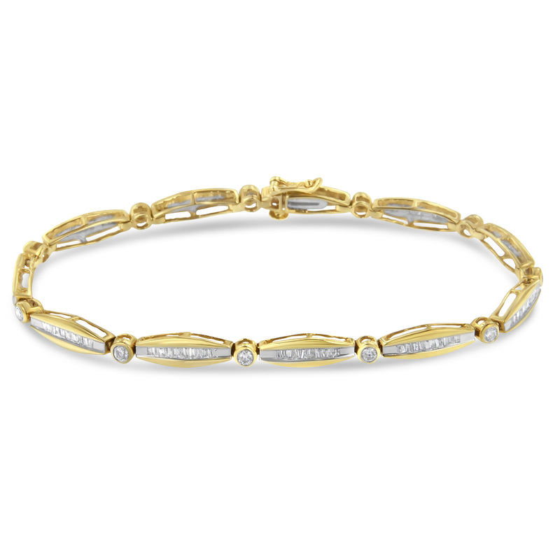 14K Yellow Gold 2.0 Cttw Round Brilliant-Cut & Baguette Cut Diamond Bezel and Tapered Link 7" Tennis Bracelet (H-I Color, SI2-I1 Clarity)