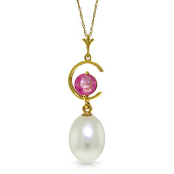 4.5 Carat 14K Solid Yellow Gold Necklace Natural Pearl Pink Topaz