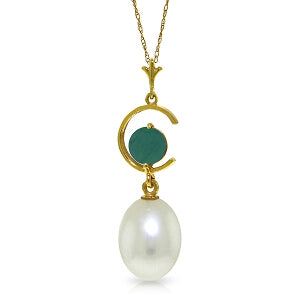 4.5 Carat 14K Solid Yellow Gold Necklace Natural Pearl Emerald