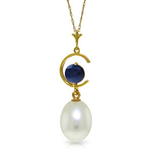 4.5 Carat 14K Solid Yellow Gold Surf Ruffles Sapphire Pearl Necklace