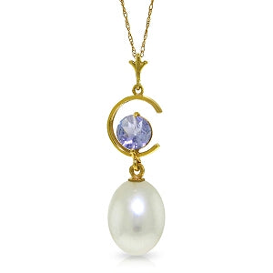 4.5 Carat 14K Solid Yellow Gold Necklace Natural Pearl Tanzanite