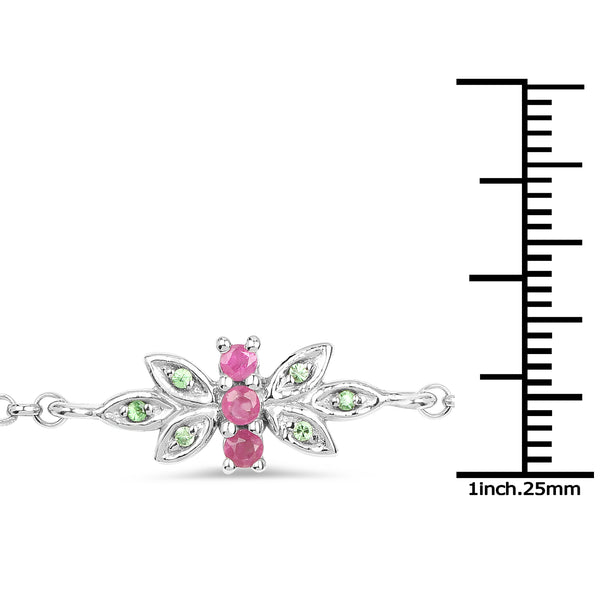 0.30 Carat Tsavorite & Ruby Rakhi .925 Sterling Silver Bracelet