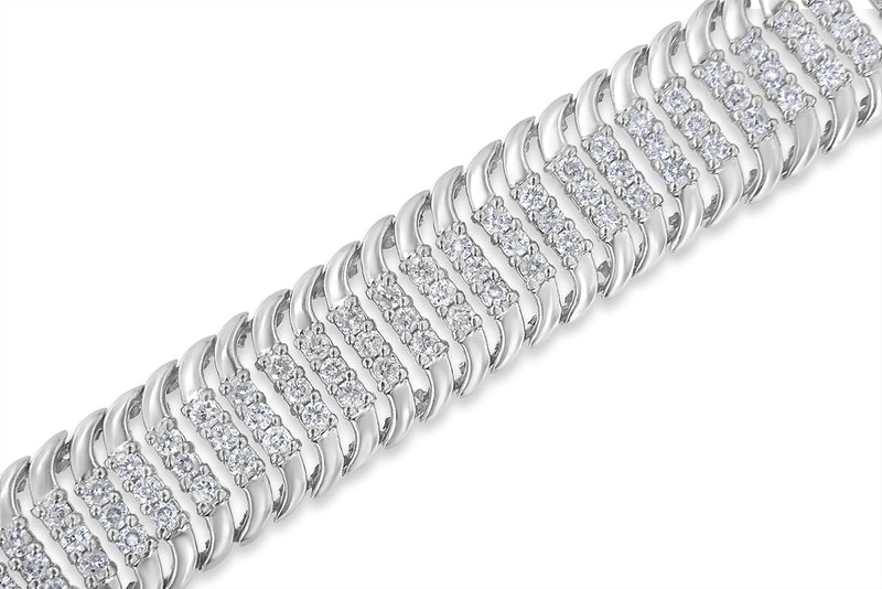 14K White Gold 5.0 Cttw Round Brilliant Cut Diamond 7" S Wave Serpentine Tennis Bracelet (H-I Color, I1-I2 Clarity)