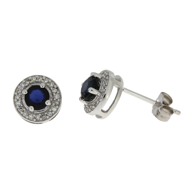 .76ct Sapphire Diamond Stud Earrings 14KT White Gold