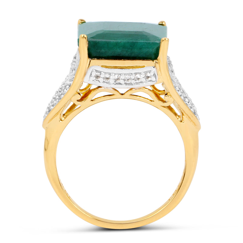 8.70 Carat Dyed Emerald and White Topaz .925 Sterling Silver Ring