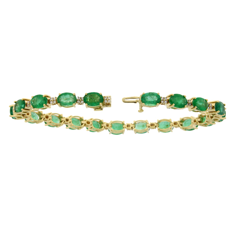 Emerald Diamond Tennis Bracelet 14KT Yellow Gold