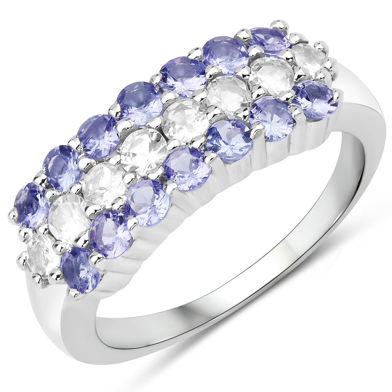 1.62 Carat Genuine Tanzanite and White Topaz .925 Sterling Silver Ring