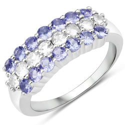 1.62 Carat Genuine Tanzanite and White Topaz .925 Sterling Silver Ring
