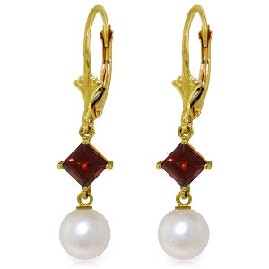 5 Carat 14K Solid Yellow Gold Resolution Garnet Pearl Earrings