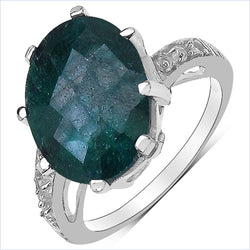 7.43 Carat Dyed Emerald and White Topaz .925 Sterling Silver Ring