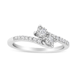 10K White Gold 1/4 Cttw Miracle Set Round Cut Diamond Two-Stone Ring (H-I Color, I2 Clarity) - Size 7
