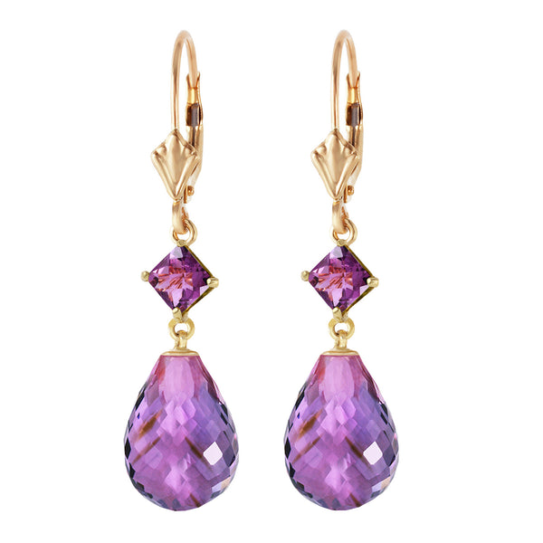 11 Carat 14K Solid Yellow Gold Memorable Amethyst Leverback Earrings