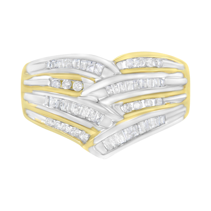 10K Yellow and White Gold 1/2 ct TDW Diamond Crossover Ring (H-II2-I3)