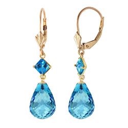 11 Carat 14K Solid Yellow Gold Broadway Blue Topaz Earrings