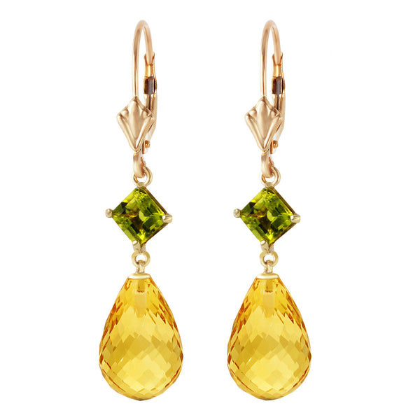 11 Carat 14K Solid Yellow Gold Panorama Citrine Peridot Earrings