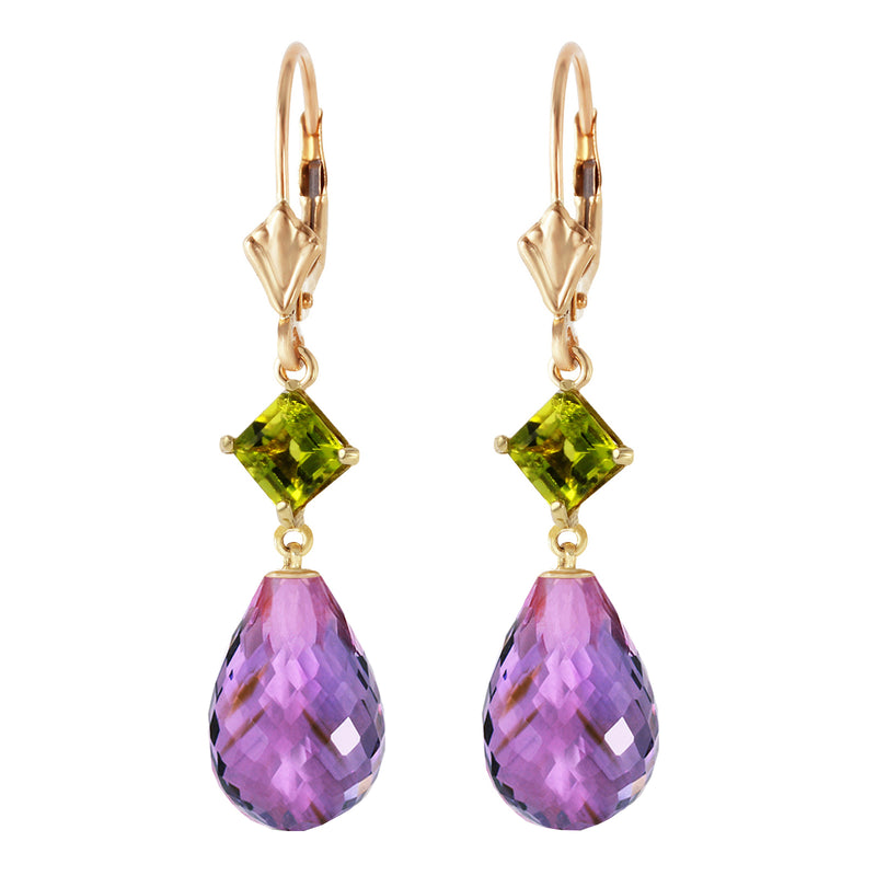 11 Carat 14K Solid Yellow Gold Panorama Amethyst Peridot Earrings