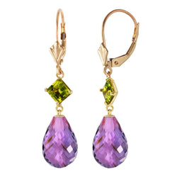 11 Carat 14K Solid Yellow Gold Panorama Amethyst Peridot Earrings