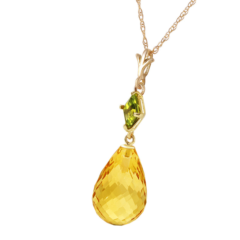 5.5 Carat 14K Solid Yellow Gold Forget Not Yet Peridot Citrine Necklace