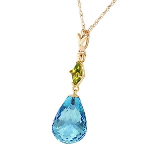 5.5 Carat 14K Solid Yellow Gold My Life Is You Peridot Blue Topaz Necklace