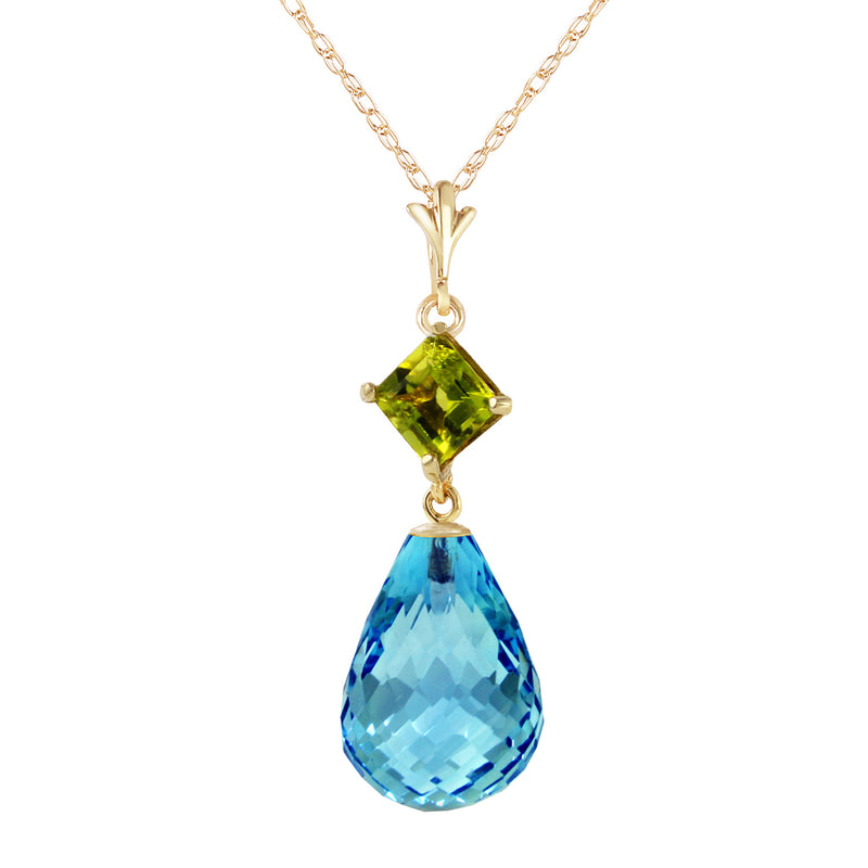 5.5 Carat 14K Solid Yellow Gold My Life Is You Peridot Blue Topaz Necklace