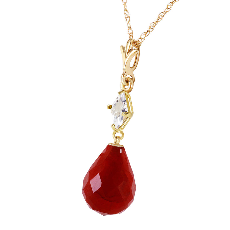 9.3 Carat 14K Solid Yellow Gold Necklace White Topaz Ruby