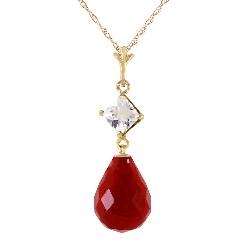 9.3 Carat 14K Solid Yellow Gold Necklace White Topaz Ruby