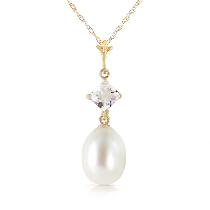 4.5 Carat 14K Solid Yellow Gold Intimations White Topaz Pearl Necklace