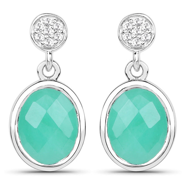 4.76 Carat Genuine Emerald and White Topaz .925 Sterling Silver Earrings