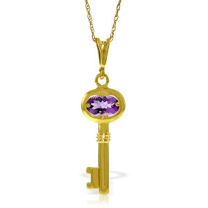 0.5 Carat 14K Solid Yellow Gold Key Charm Necklace Purple Amethyst