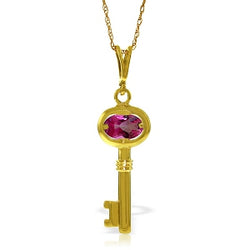 0.5 Carat 14K Solid Yellow Gold Key Charm Necklace Pink Topaz