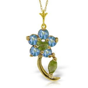 0.87 Carat 14K Solid Yellow Gold Flora Blue Topaz Peridot Necklace