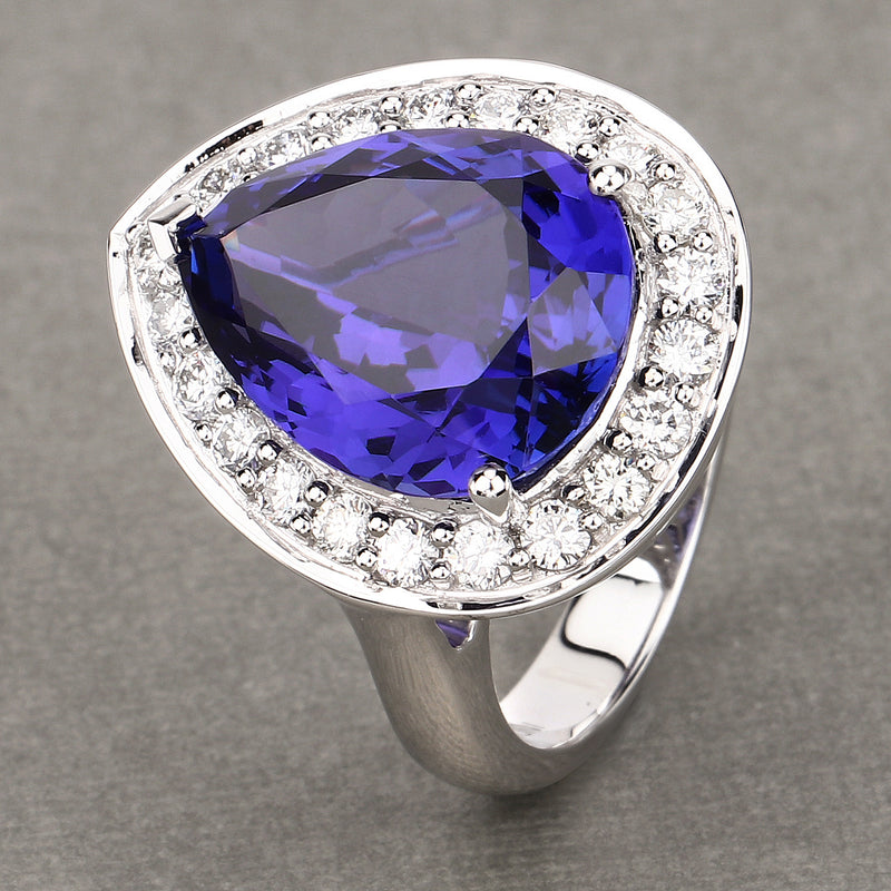 12.32 Carat Genuine Tanzanite and White Diamond 18K White Gold Ring