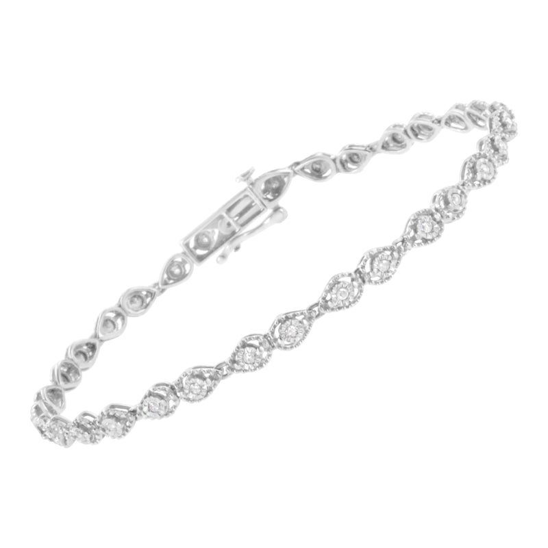 .925 Sterling Silver 1/2 cttw Miracle-Set Diamond Pear Shaped Link Bracelet (I-J Color, I3 Clarity) - Size 7.25"