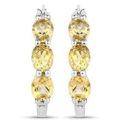 1.99 Carat Genuine Citrine and White Diamond .925 Sterling Silver Earrings