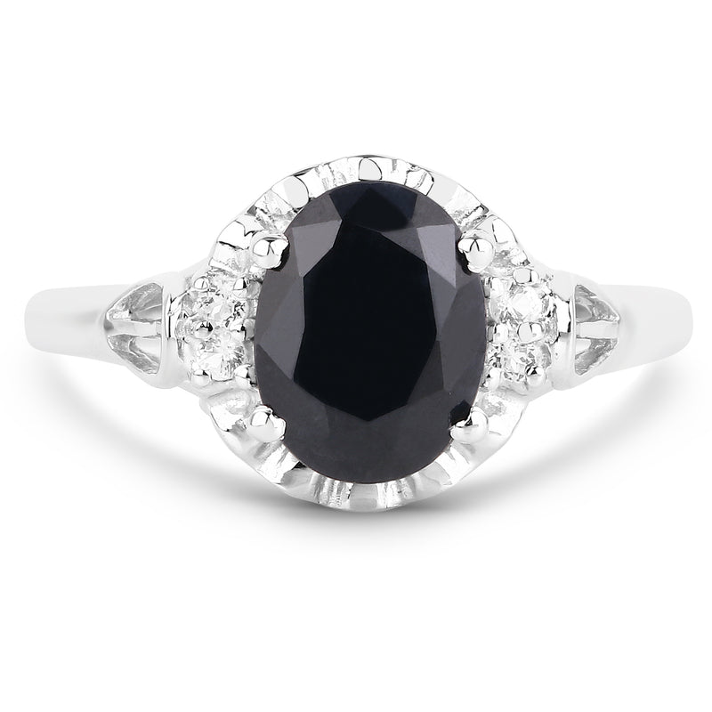 14K White Gold Plated 2.59 ct. t.w. Black Sapphire and White Topaz Ring in Sterling Silver