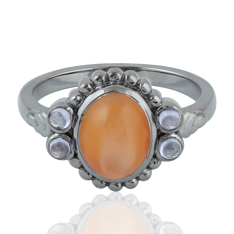 2.39 Natural Moonstone Cocktail Ring 925 Sterling Silver Tanzanite Jewelry