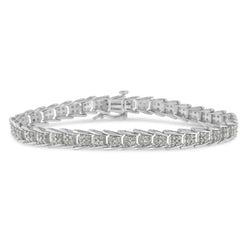 10k White Gold 2 cttw Diamond Fan-Shaped Link Tennis Bracelet (I-J Clarity, I3 Color) - Size 7.25"